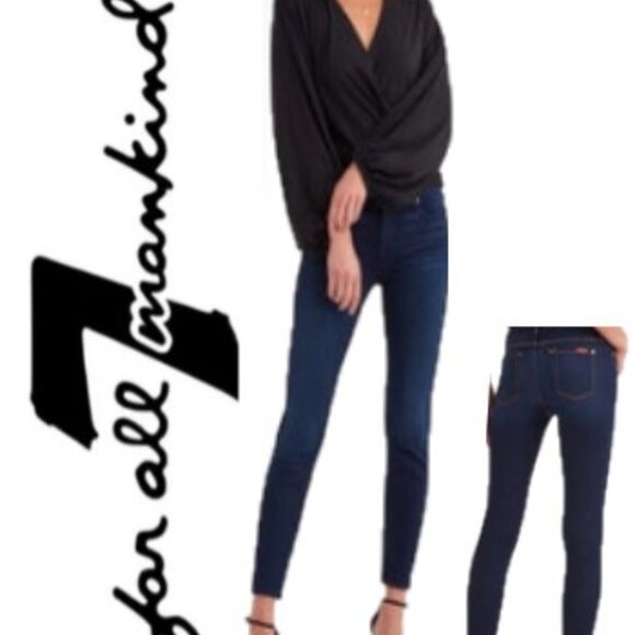 7 For All Mankind Size 28 Skinny Midrise Dark Wash Denim Jeans🆕📦⌚🏃🏻💨⚡🚚 - Picture 2 of 16
